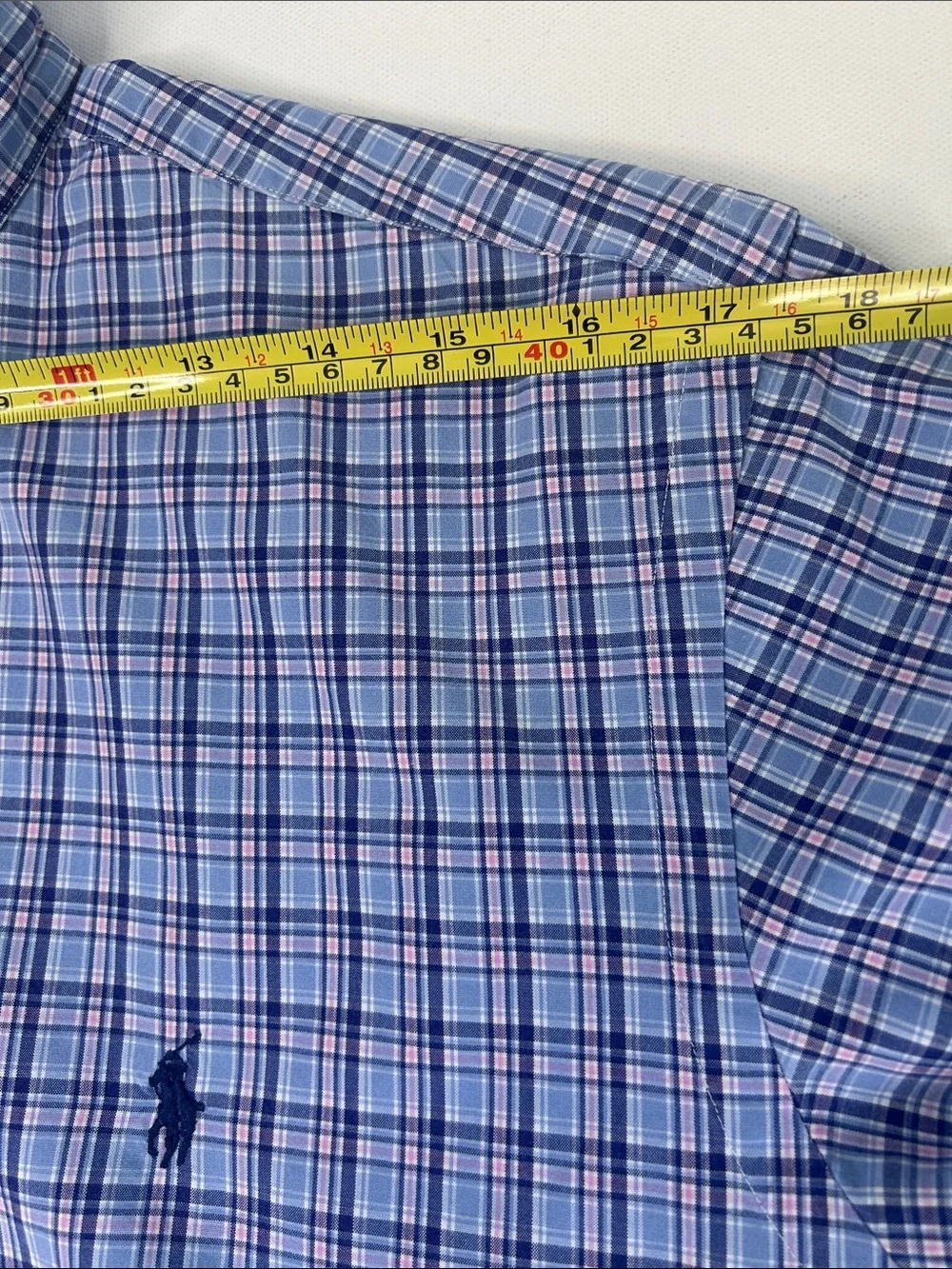 Upcycled Ralph Lauren Women’s Shirt Cropped Blue Pink Plaid with Ruffle Collar - Picture 10 of 12